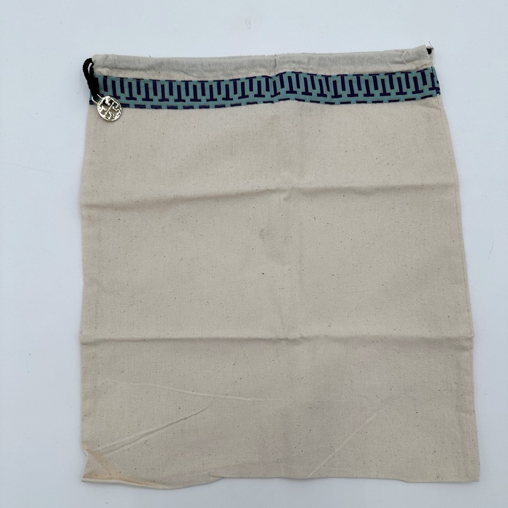 Tory Burch Cream and Blue Drawstring Bag